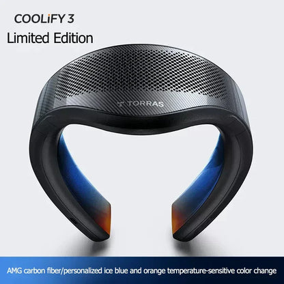 COOLIFY 3 Neck Air Conditioner Heater Cooling Neck Fan 6000mAh Bladeless Portable Fan AI Temp Control Wearable Cooler Black
