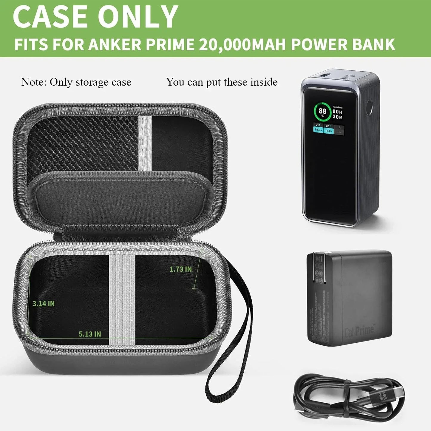 （CASE ONLY) Case Compatible with Anker Prime Power Bank 20,000mAh Portable Charger with 200W Output, Battery Pack Power Station