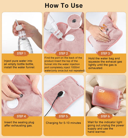 Hand Warmer Electric Hot Water Bag Soft Plush Hand Warmer Portable Heated Gloves Handwarmers Winter Hand Warmer 220V EU Plug