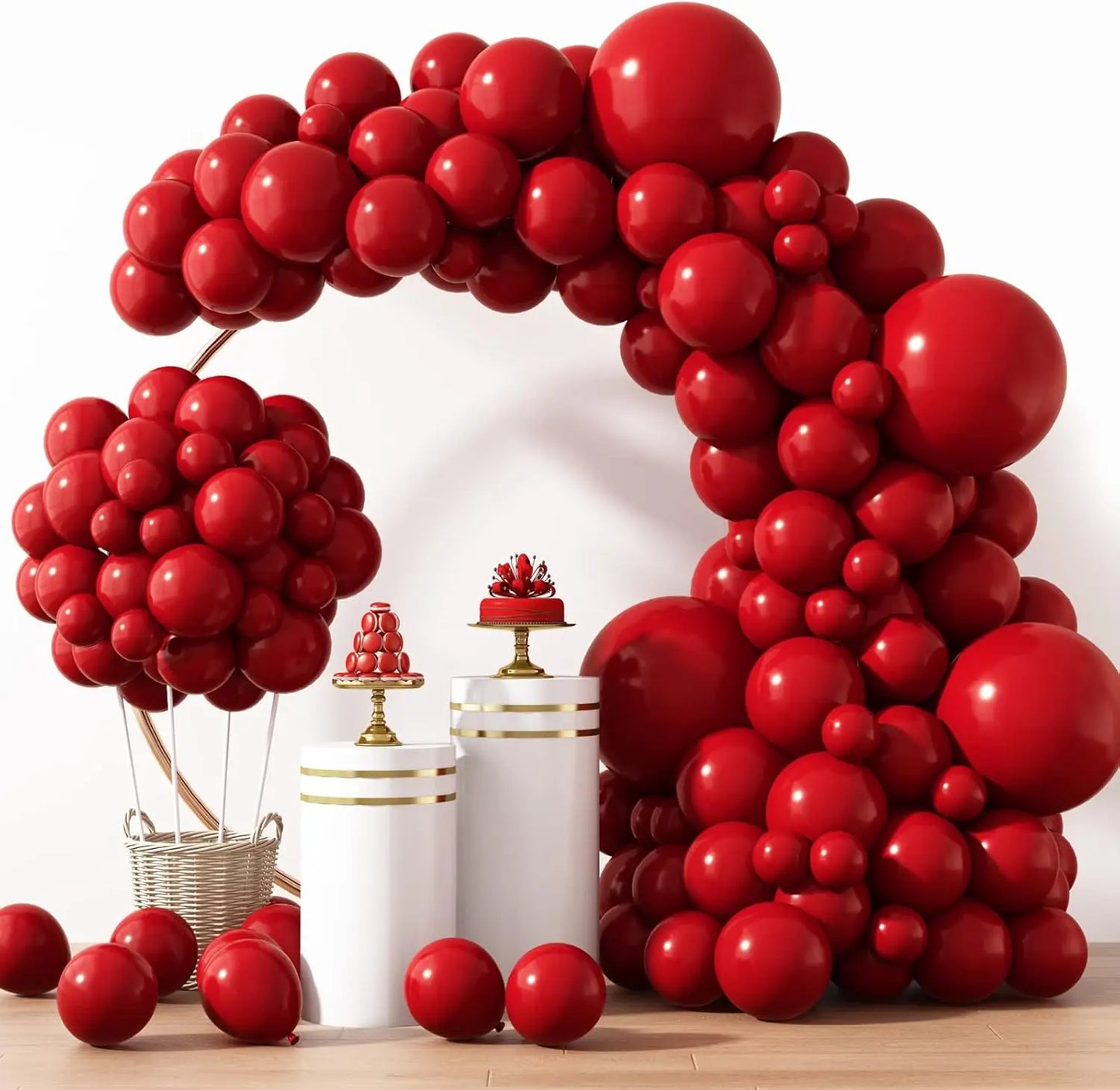104 Pieces Ruby Red Balloon Red Garland Arch Set with Different Sizes, Suitable for Birthday, Wedding, Valentine's Day