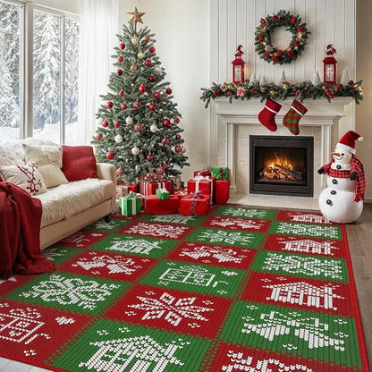 Merry Christmas Holiday Rug All-Over Living Room Carpet Festive Door Mat Washable Decorative Floor Decor for Xmas Beautiful Home