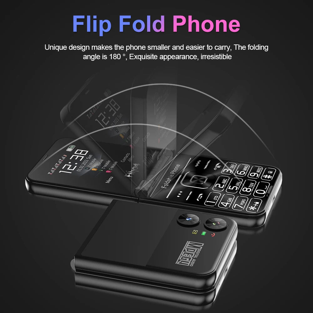 SERVO 4 SIM Fashionable Flip Cellular Phone Speed Dial Flashlight Magic Voice FM Radio 2G GSM Foldable Mobile Phone Type-C 2.6"