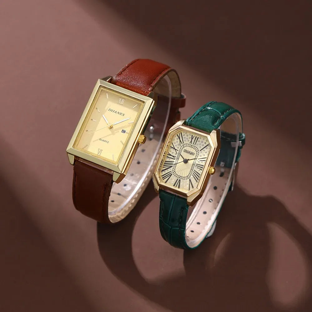 2pcs/set Square Couple's Watch, PU Leather Strap, Quartz Movement | Gifts for Men or Women | Valentine's Day Gifts