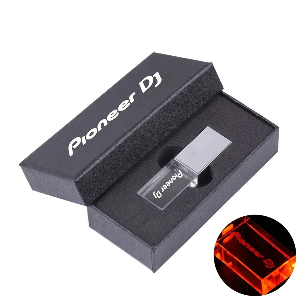 Hot Sale Pioneer DJ Crystal USB 2.0 Flash Drive 128GB Real Capacity Memory Stick 64GB Silver Case LED Light Pen Drive with Box
