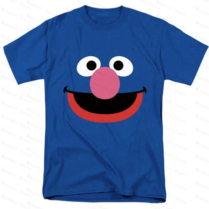 Sesame Street Elmo Large Face T-shirt High Quality Casual Couple Street Sports T-shirt Kids Tshirt Men's Shirts Woman t-shirts