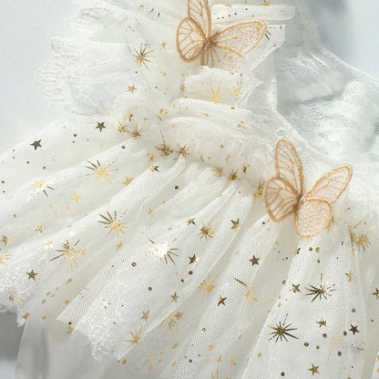 2Pcs Newborn Photography Outfit Baby Girl Butterfly Glitter Star Lace Romper With Pearl Headband Infant Photo Props