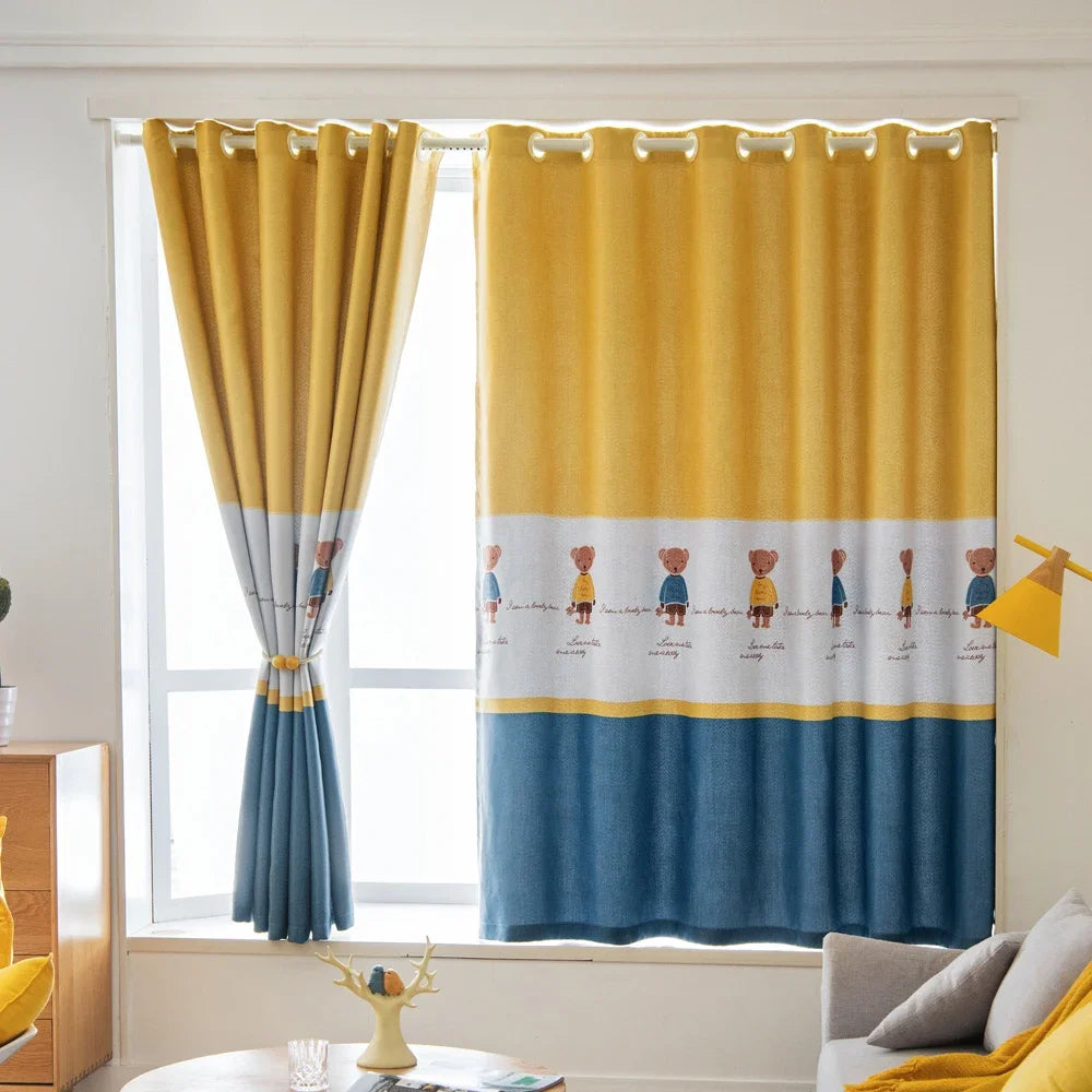 Ahoyikaa Cartoon Little Bear Blackout Curtain For Kids Room Children Curtains For Baby Boys Child Bedroom Living Room Window