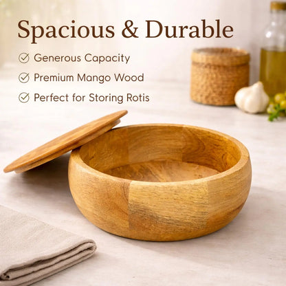 Wooden Round Food Storage Bowl With Flip Top Lid Handcrafted Minimalist Design For Kitchen Freshness Preservation