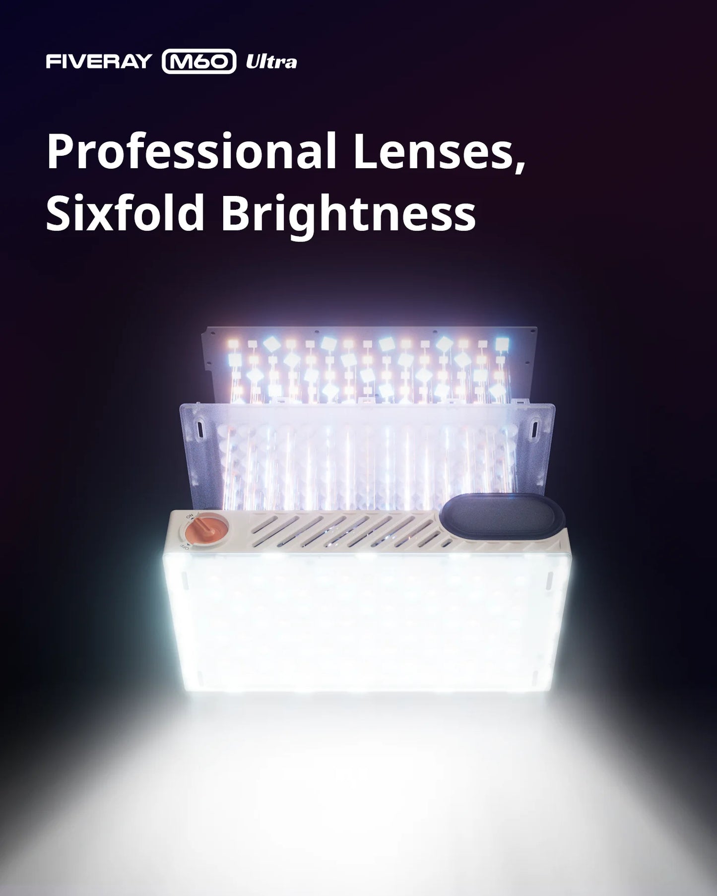 ZHIYUN FIVERAY M60 Ultra 60W RGB COB Pocket Light, High CRI ≥95, Full-Color 2500‑10000K, 4500mAh Battery, APP Control for Vlog