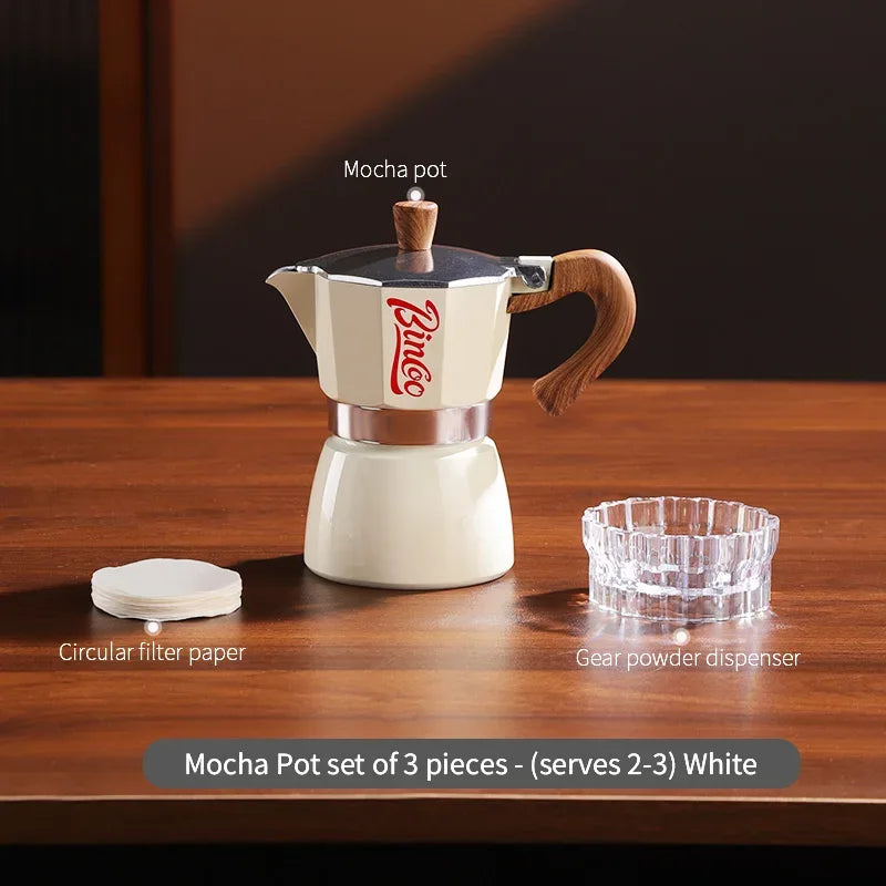 Bincoo Coffee Moka Pot Set with Electric Heating Plate for Home Use Small Espresso Extraction Machine Complete Brewing Kit