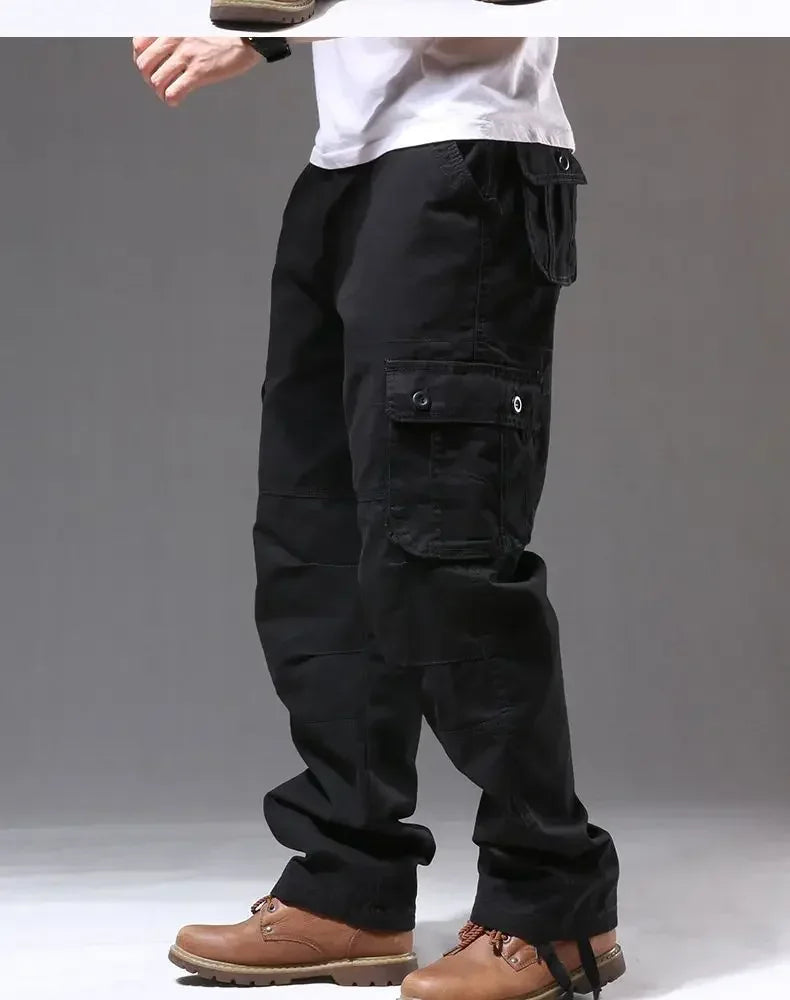 Cross-Border Men's Cargo Pants Spring Autumn Loose-Fit Pure Cotton Multi-Pocket Plus Size Straight-Leg Casual Pants