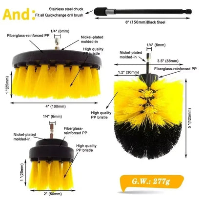 Electric Scrubber Brush Drill Brush Kit Power Drills Scrubber Brush & Rod  For Carpet Glass Car Tires Nylon Brushes 2/3.5/4''