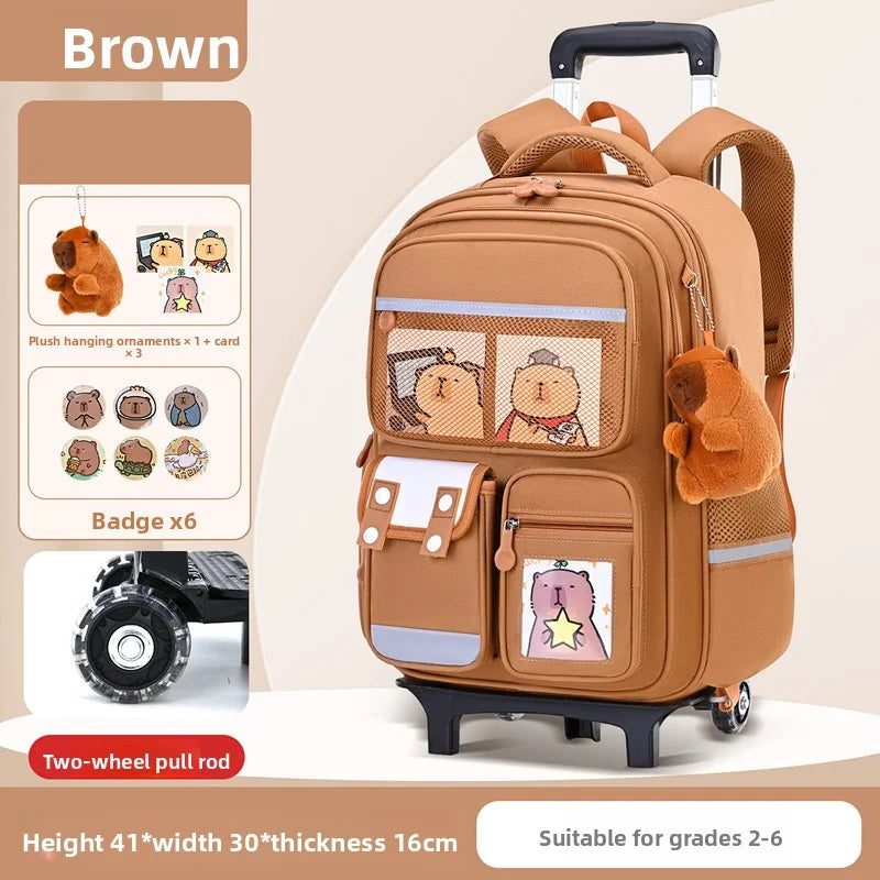 Children Cartoon School Backpack with Wheels Students Bags for Girls Boys Trolley Bag Cute Schoolbag Rolling Wheeled Backpacks