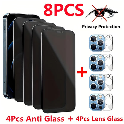 8IN1 4Pcs Anti-Spy Tempered Glass Screen Protector + 4Pcs HD Camera Lens For iPhone 11 12 13 14 15 16 Pro Max 16 Plus 16e Film by PDG ibma