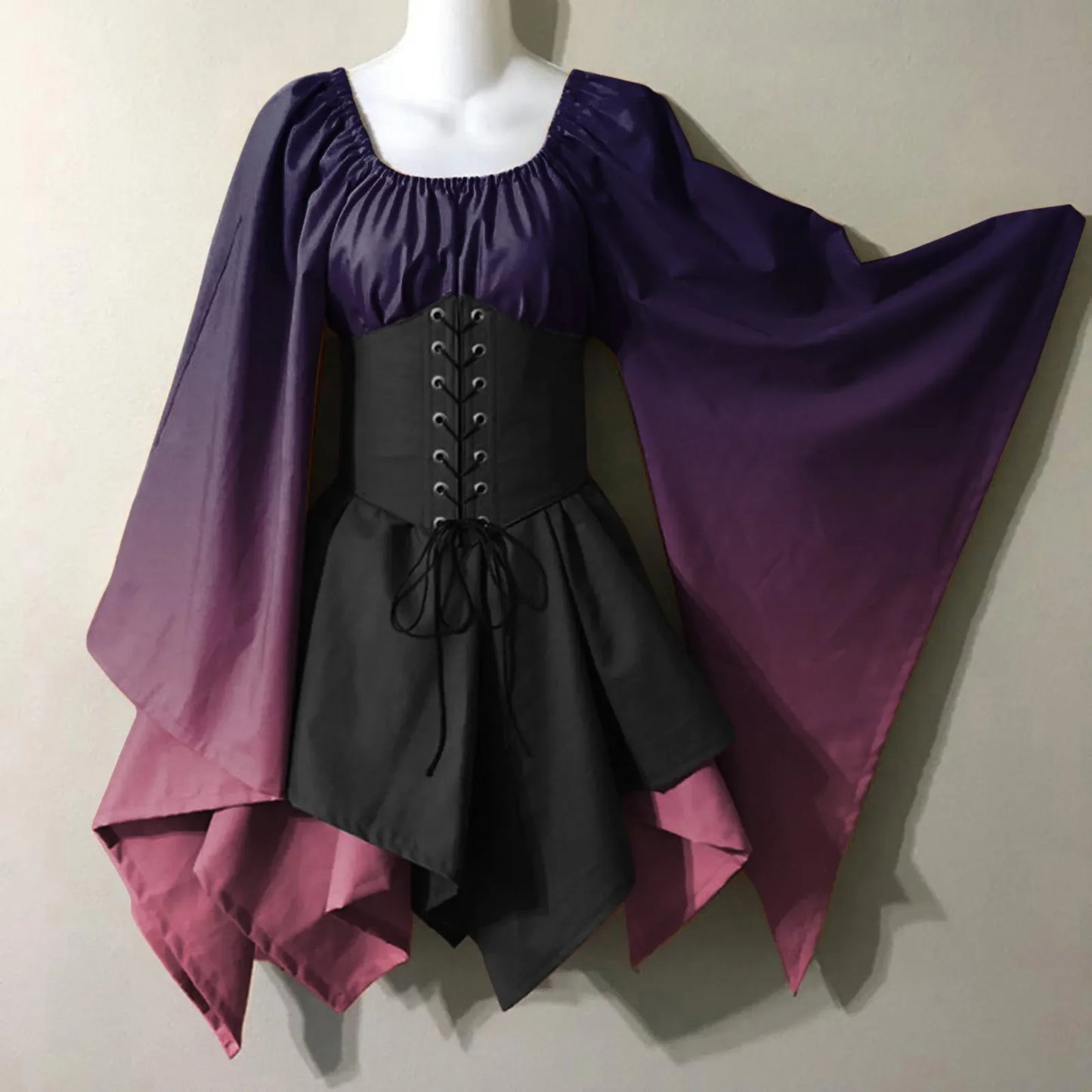 Robe de Cosplay Rétro à Imprimé Dégradé pour Femme, Tenue de Spectacle d'Halloween, Renaissance du Moyen Âge