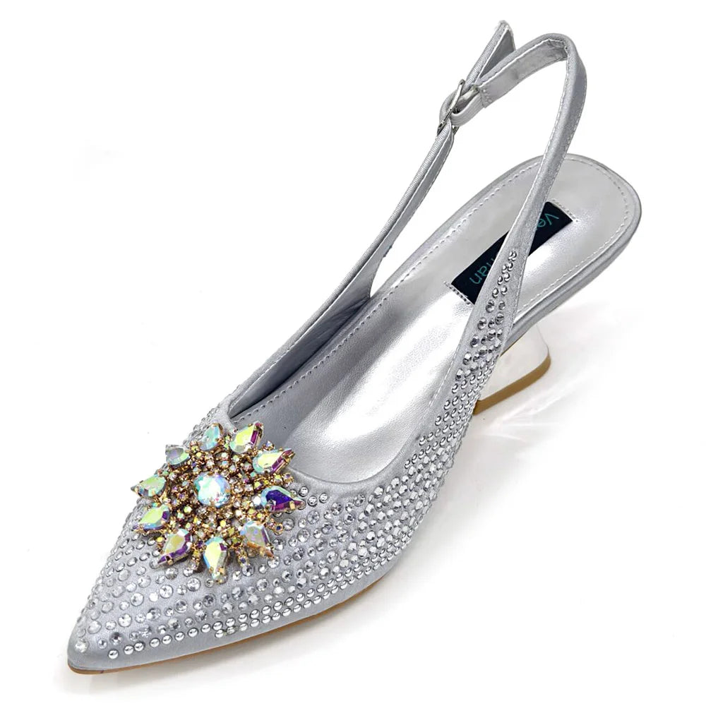 Venus Chan 2024 Summer New Design Specials Italian Women Shoes and Bag Set Fuchsia Color Comfortable High Heels With Rhinestone