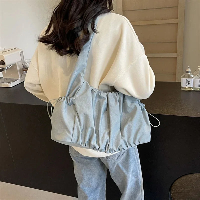 Nylon Cloth Bag Women Tote Bag Large Capacity Summer 2025 New Fashionable women's pleated Outdoor Travel bag Shoulder Bag