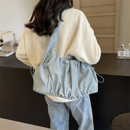 Nylon Cloth Bag Women Tote Bag Large Capacity Summer 2025 New Fashionable women's pleated Outdoor Travel bag Shoulder Bag