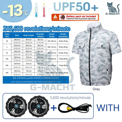 G-MACHT Men Short Sleeve 4Fans Cooling Jacket USB Air Conditioning Clothing Outdoor Work Fishing Heat Protection Cooling Vest