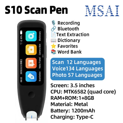 MSAI S10 Smart Scan Translator Pen Offline Extract 21 Languages Photo Translate 134 Voice Translation Dictionary Recorder ﻿