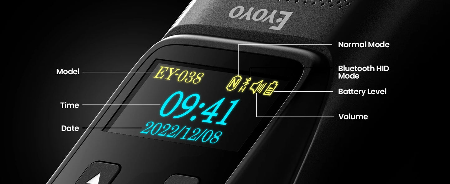 Eyoyo EY-038 Ring Barcode Scanner with Screen.1D Laser/2D Mini Wearable Bluetooth Finger QR Code Reader.Support Screen Scanning