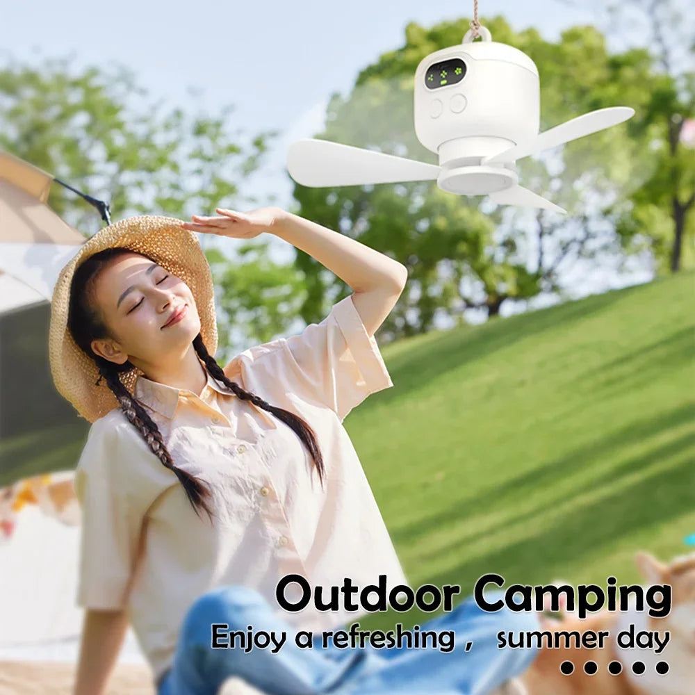 Multifunctional Ceiling Fan with Night Light 3 Speed Wind Adjustable Remote Control Outdoor Portables Camping Ceiling Fans Light