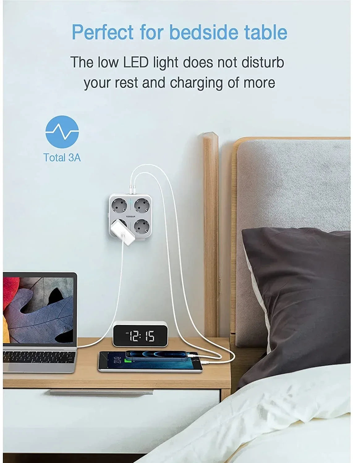 TESSAN Multiple Wall Socket Power Strip with 4 AC Outlets & 3 USB Ports 7 in 1 Adapter Overload Protection for Home Office