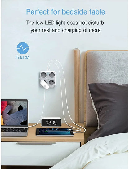 TESSAN Multiple Wall Socket Power Strip with 4 AC Outlets & 3 USB Ports 7 in 1 Adapter Overload Protection for Home Office