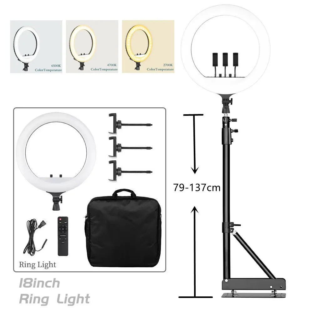 SH Ring Light 18inch Kit 36W 6500K Professional LED Control Stand Phone Holder Tube  Bag for Tattoo Lash Extension Barber Light