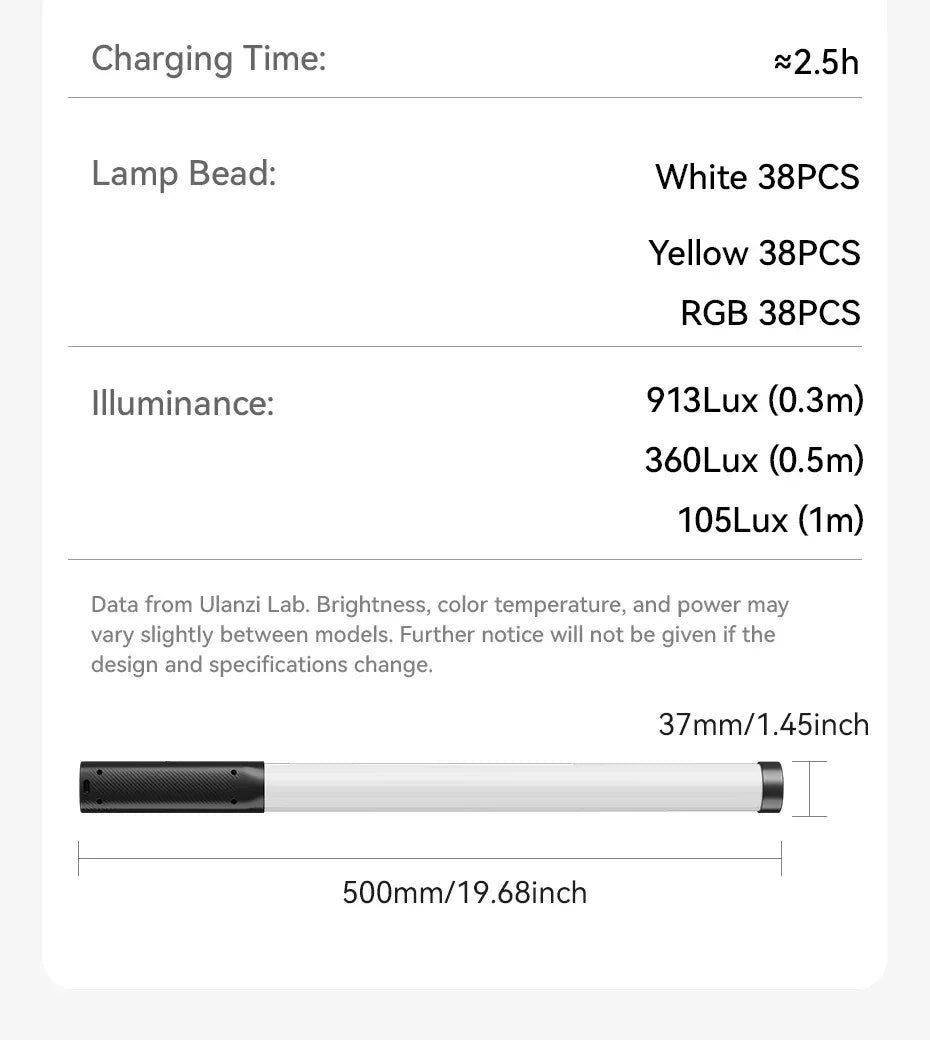 Ulanzi Upgraded VL119 10W RGB Light Wand Stick Light Handheld Stick for Protrait Photography Live Streaming with Type-C Charging