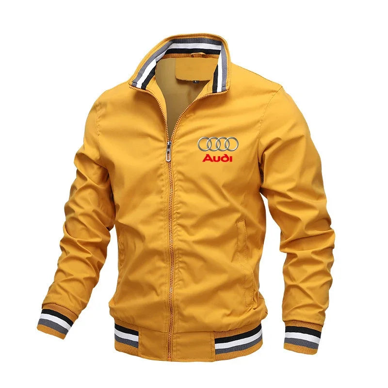 2024 New Motorcycle Jackets Men's Audi Car Logo Print Biker Jacket Windbreaker Casual Racing Jacket Audi Men's Clothing Coats