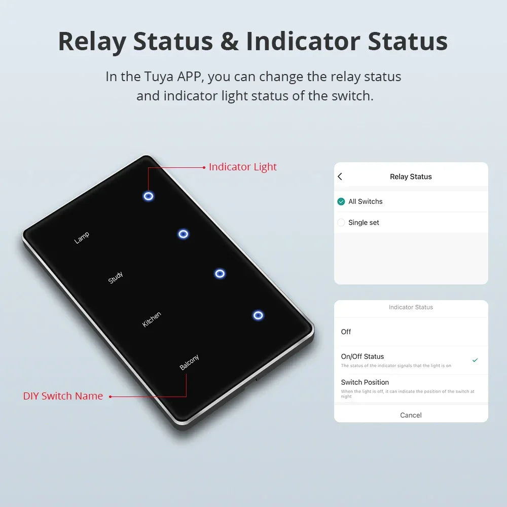 Zemismart Zigbee DIY Name Switch US Black Touch Panel Smart Display Screen Light Switch Work with Tuya Smart Life App