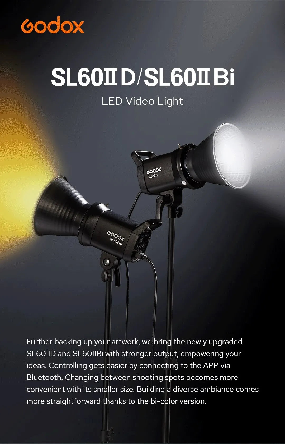 Godox SL60IID SL60IIBi 75W Daylight Bi-color LED Video Light with Bowens Mount for Camera Photography Fill Light CRI 96 TLCI 97