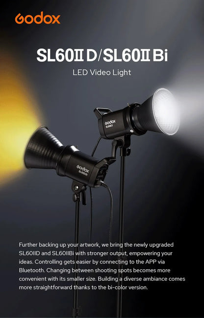 Godox SL60IID SL60IIBi 75W Daylight Bi-color LED Video Light with Bowens Mount for Camera Photography Fill Light CRI 96 TLCI 97