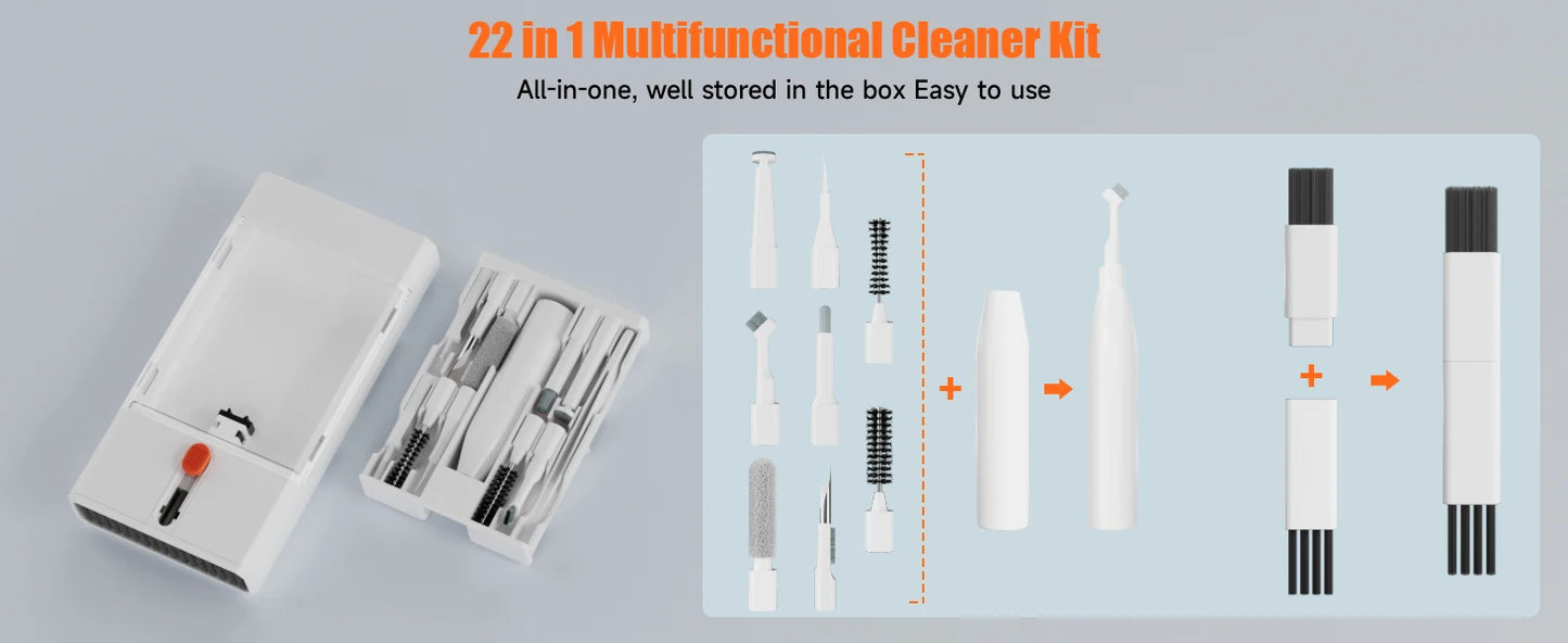 All-in-One Multi-Tool Cleaning Kit for iPhone, AirPods, Android, Earbuds, Keyboard, USB-C Port Dust Removal, with Soft Brushes,