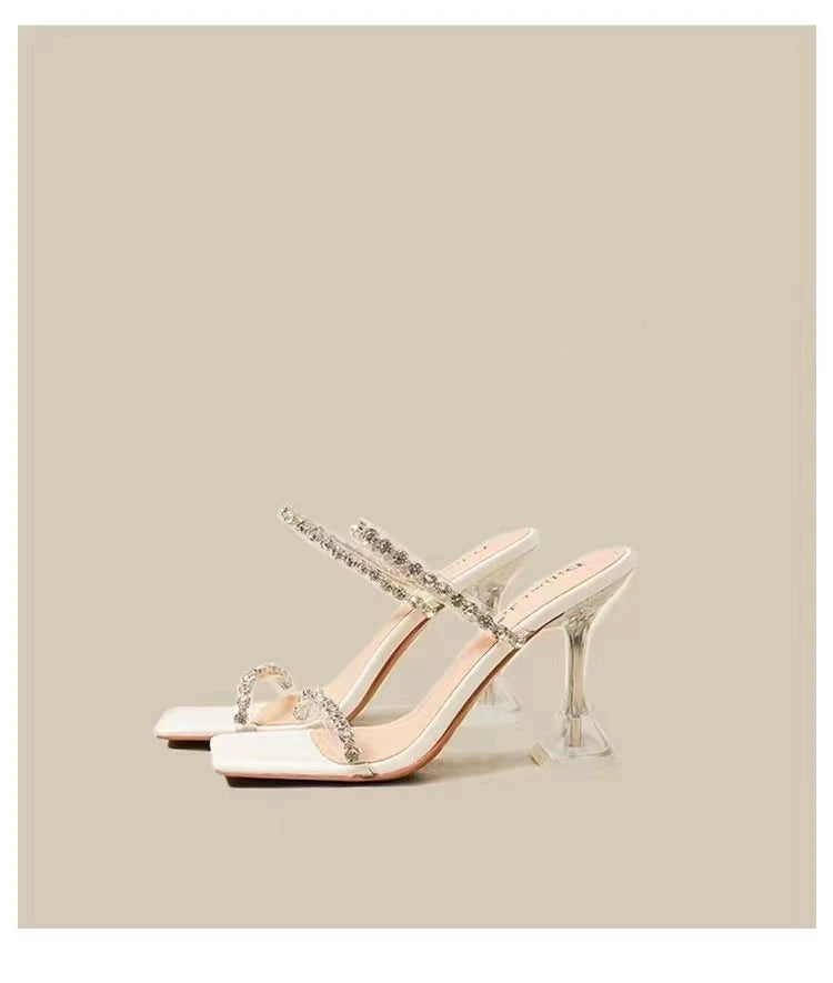 High Heels Crystal Women Slippers Fashion Open Toe Sandals 2023 Summer New Party Transparent Pumps Stilettos Dress Slides Lady