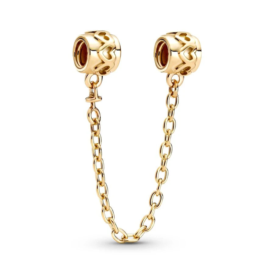 New Gold Plated Safety Chain、Hearts Clip、Family Tree、Snowflake Charm Bead Fit Original European 925 Silver Bracelet Jewelry Gift