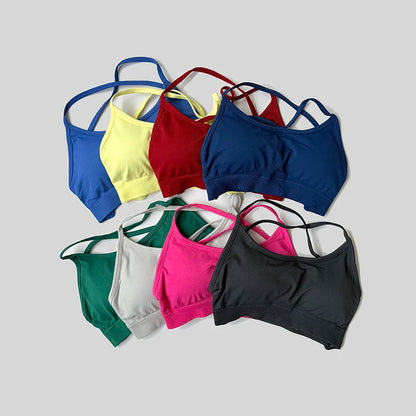 Sexy Backless Impact Strappy Bra Top Women High Support Thin Sport Seamless Bras Scrunch Sports Workout Fitness Tank