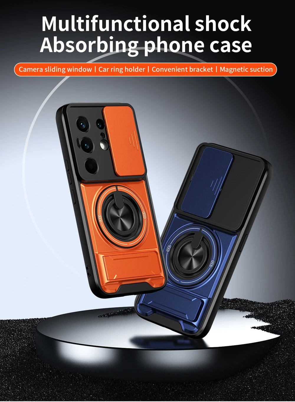 KEYSION Magnetic Phone Case for TECNO Camon 50 Pro 50 Ultra 5G Slide Camera Protection Upright Kickstand Ring Shockproof Cover