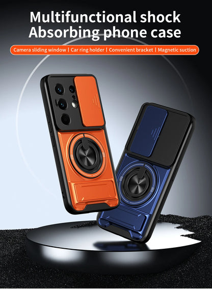 KEYSION Magnetic Phone Case for TECNO Camon 50 Pro 50 Ultra 5G Slide Camera Protection Upright Kickstand Ring Shockproof Cover