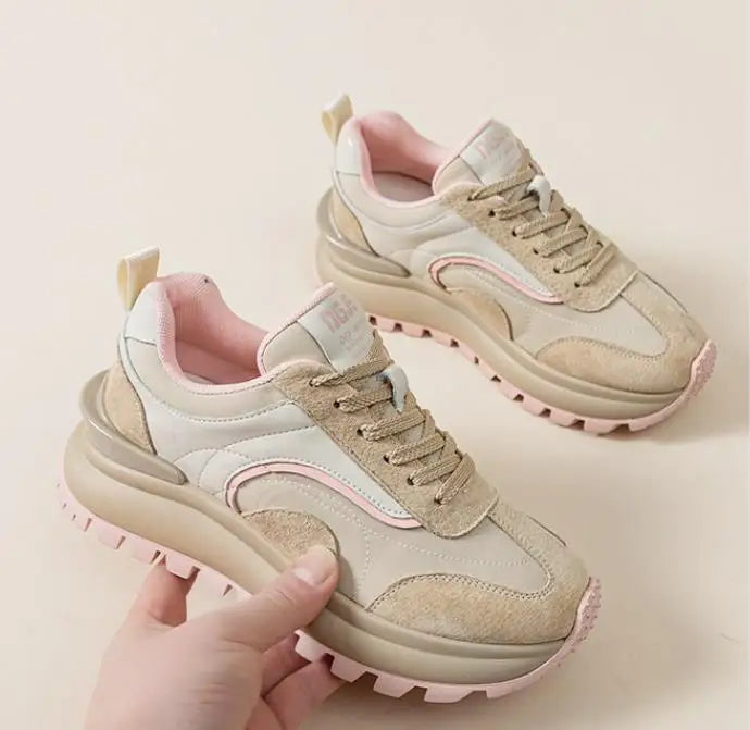 Women Sneakers Genuine Leather Platforms Ladies Casual Sports Shoes Comfy Students Sneakers Summer Popular Size 34-40