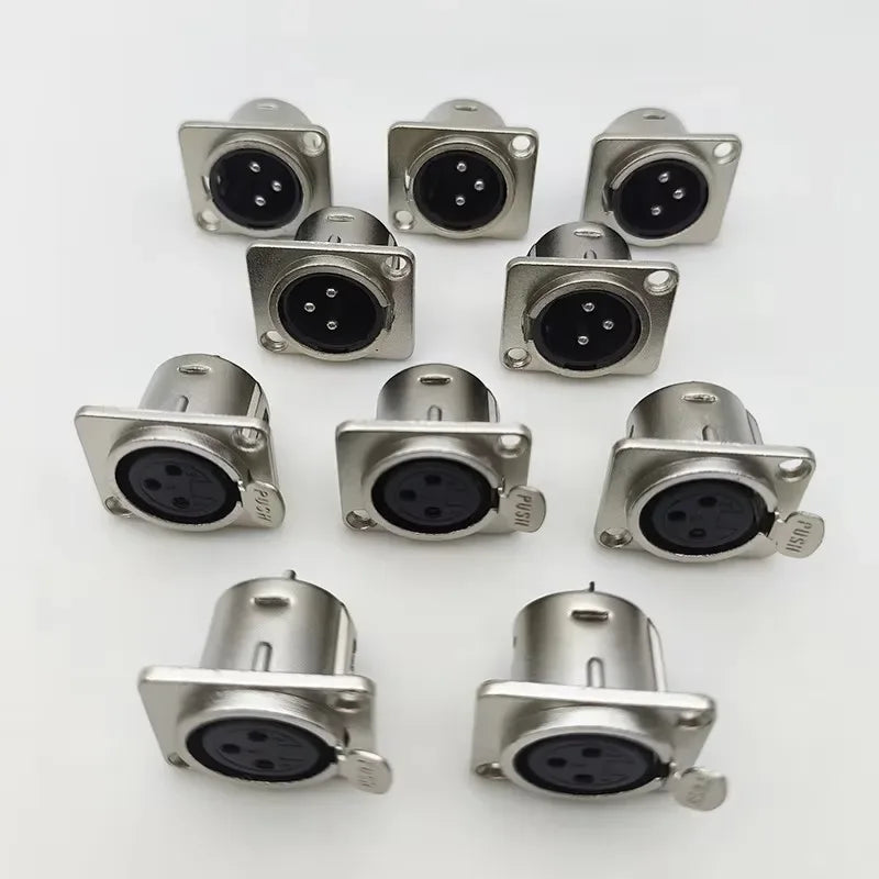 10Pcs XLR 3Pin Male Female Panel Audio Microphone Jack Plug Connector XLR Metal Socket Silver