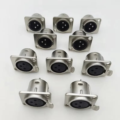 10Pcs XLR 3Pin Male Female Panel Audio Microphone Jack Plug Connector XLR Metal Socket Silver