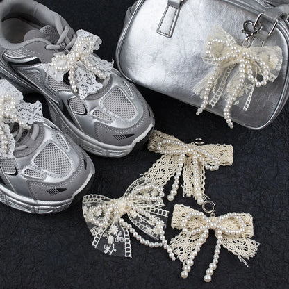 Lace pearl bow Shoe Shoelaces Charms for Sneakers Decorative Shoe Flower Buckle Decorative Shoe Fashion Charm Accessories