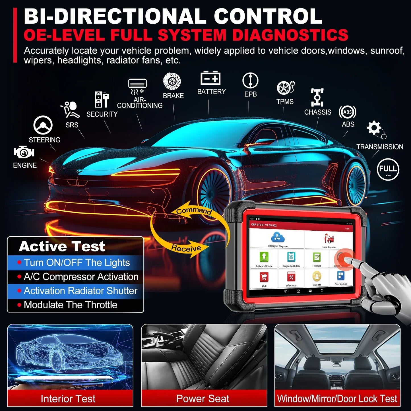 LAUNCH X431 CRP919E BT Car Diagnostic Tool OBD2 Scanner DBScar VII VCI Auto with Active Test ECU Coding CANFD DOIP 31+ Reset