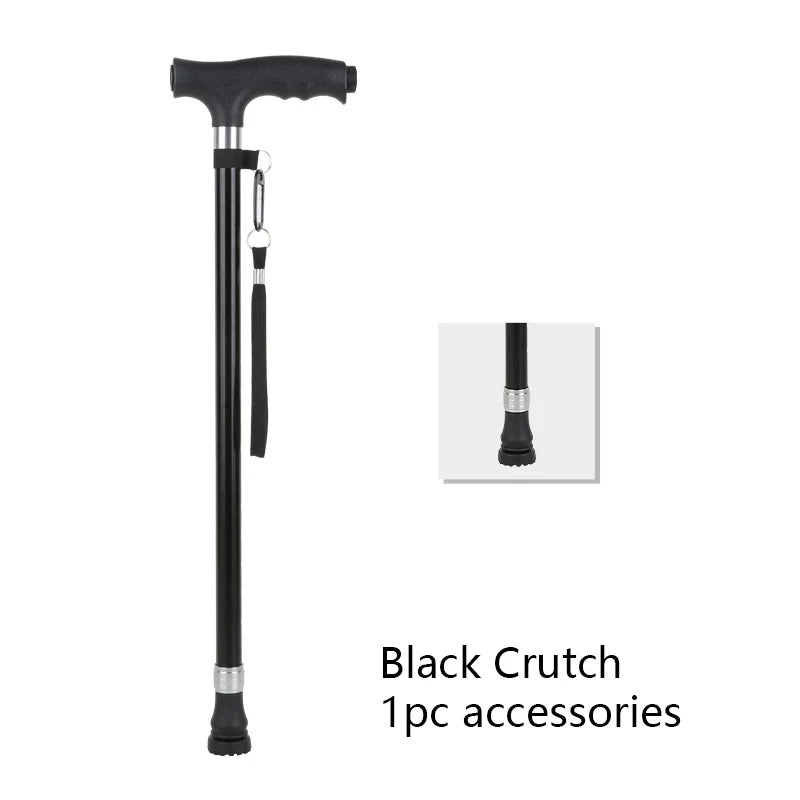 1pc Old People Crutch 60-94cm Telescoping Aluminum Alloy Rod Walking Stick T-handle with Lamp