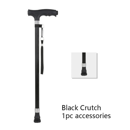1pc Old People Crutch 60-94cm Telescoping Aluminum Alloy Rod Walking Stick T-handle with Lamp