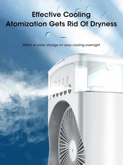 Mini Portable Evaporative Air Conditioner Fan with 7-Color LED Lights 1-2-3 Hour Timer 3 Wind Speeds 3 Spray Modes for Desk