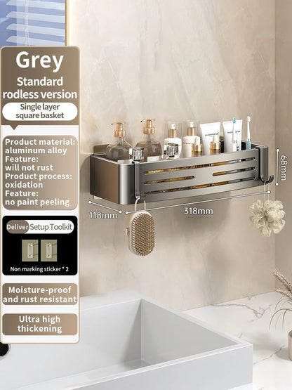 No Need To Drill Walls for Installation Aluminum Bathroom Shelf Shelves Shampoo Rack Storage Holder Kitchen Organizer Wall Rack