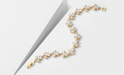 ZAKOL Luxury AAA Cubic Zirconia Wedding Bracelets for Women High Quality White Gold Color Leaf Charm Bracelet Bangles